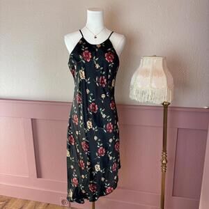 fairy grunge 90s whimsy asymmetrical floral midi dress sarah richards vtg black